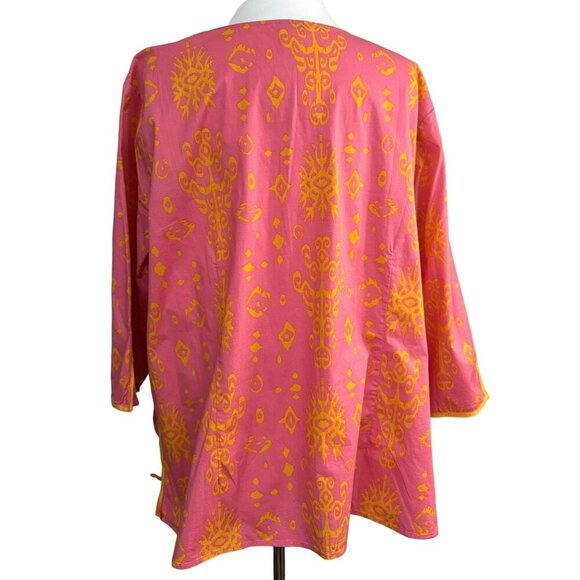 Brigewater Studio Mod Print Pullover Cotton Stretch Tunic Top Pink Orange 22W - Picture 4 of 5